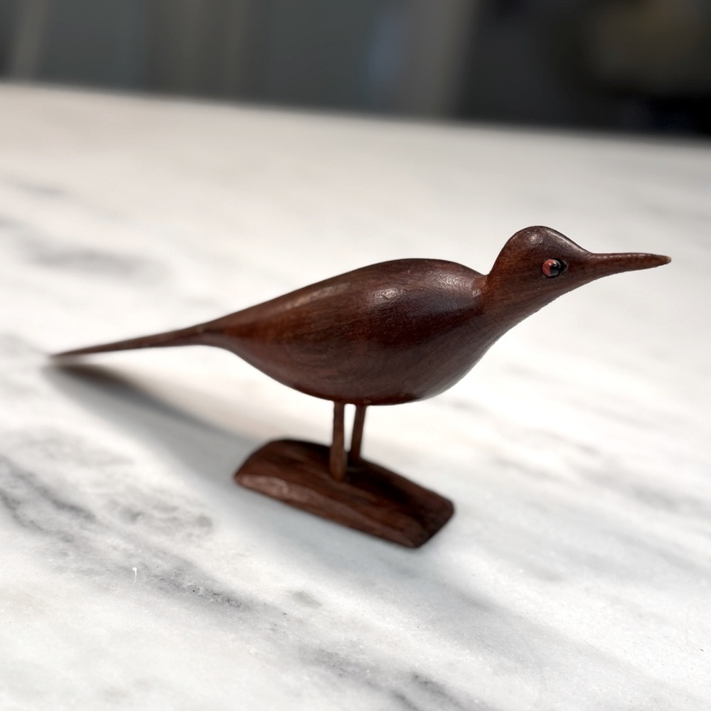 Vintage Carved Solid Wood Bird Glass / Beaded Eyes Mid Century Modern - Picture 2 of 8